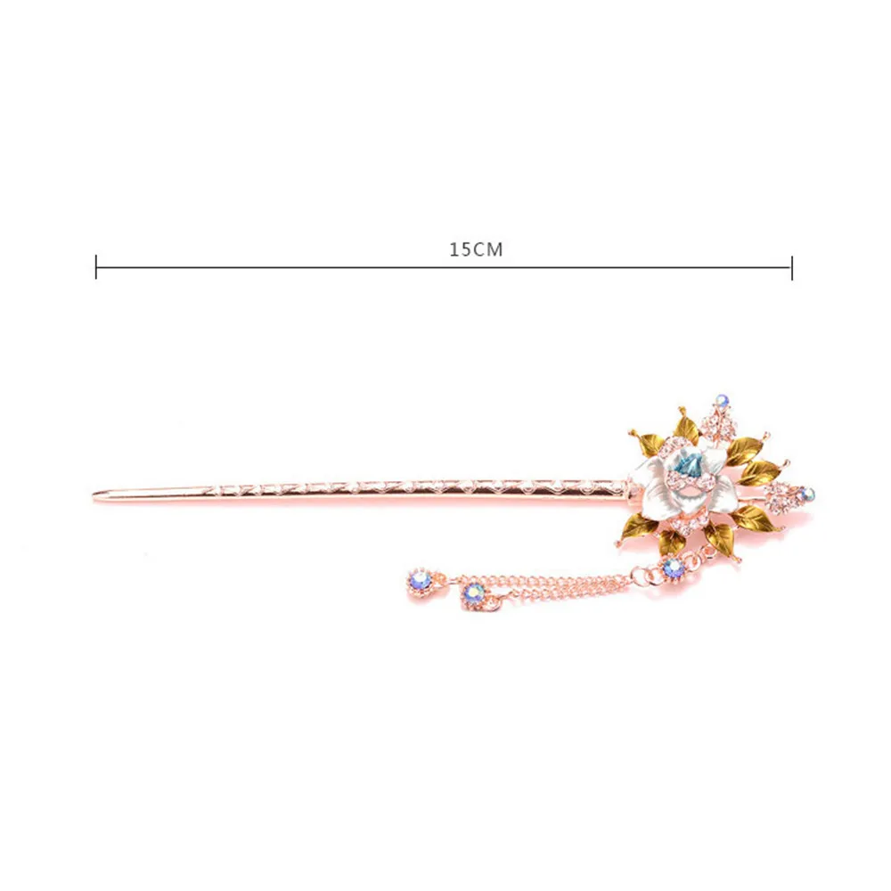 

Chinese Style Flower Enamel Hairpin Jewelry Vintage Rhinestone Banquet Hair Stick Pins Women Charm Hair Accessories For Cosplay