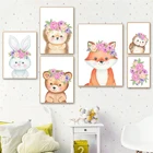 Мультяшный милый цветок животные Кролик Детский Настенный декор на холсте постеры и принты настенные картины декор для детской комнаты