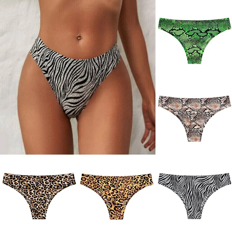 

Woman Sexy Underwear Panties Seamless Ice Silk Thin Sports Underpants Leopard Tiger Zebra Python Print Female Panties Briefs