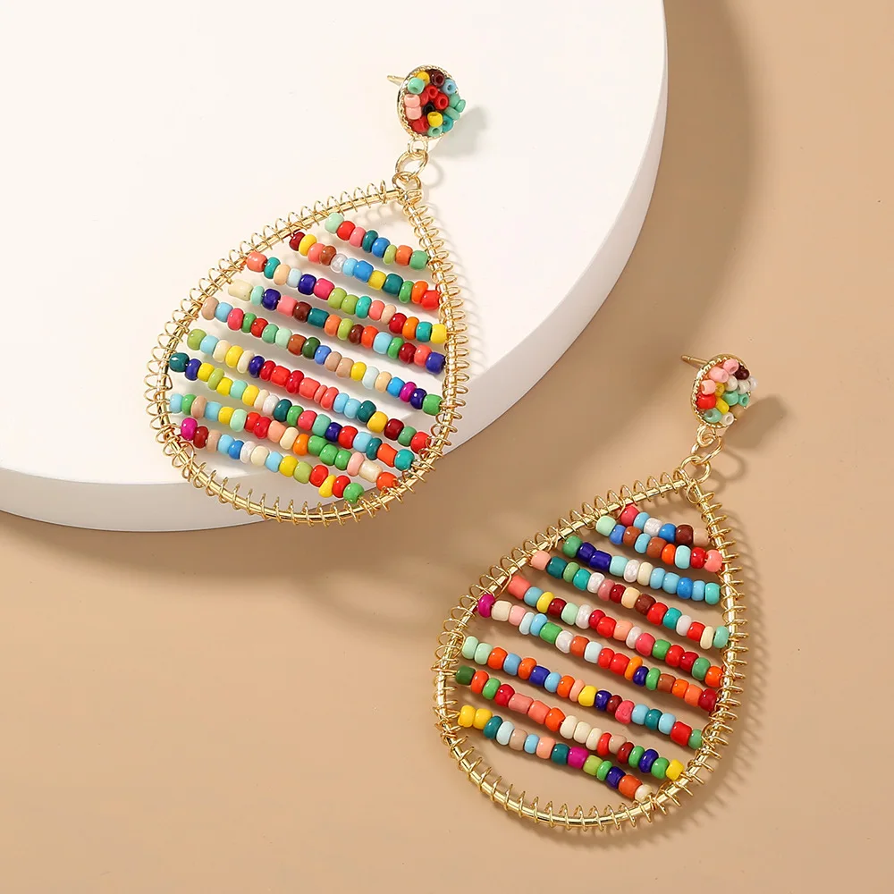 

Bohemian multi-color beads drop-shaped earrings fashion retro ethnic style Valentine's Day gifts prom wedding jewelry wholesale
