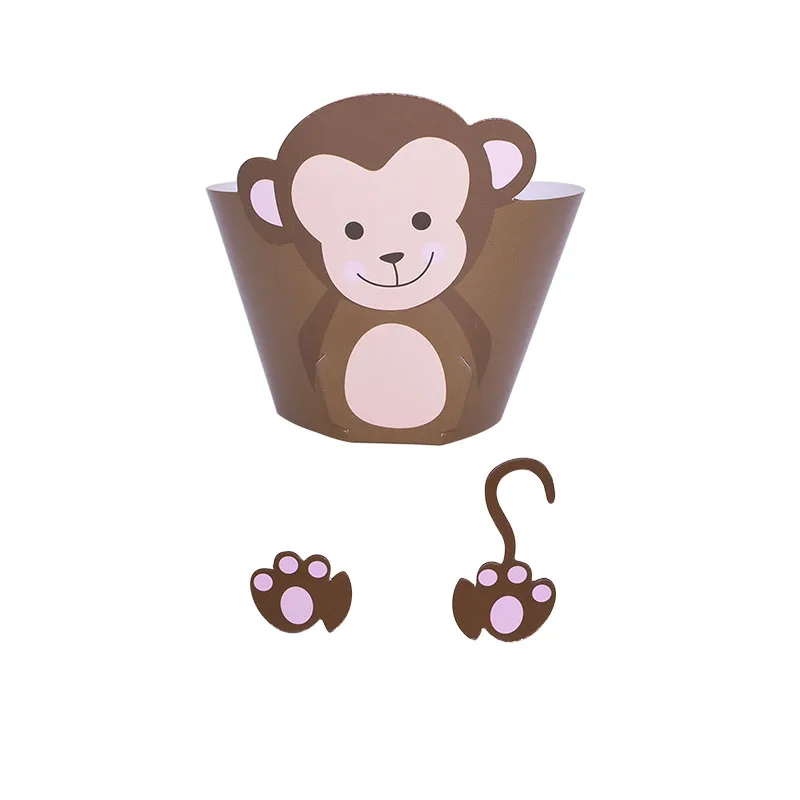 12 шт. обертки для кексов с изображениями мультяшных животных белки, динозавра и обезьяны - украшение для упаковки кексов на детских праздниках, включая детские душы и дни рождения.