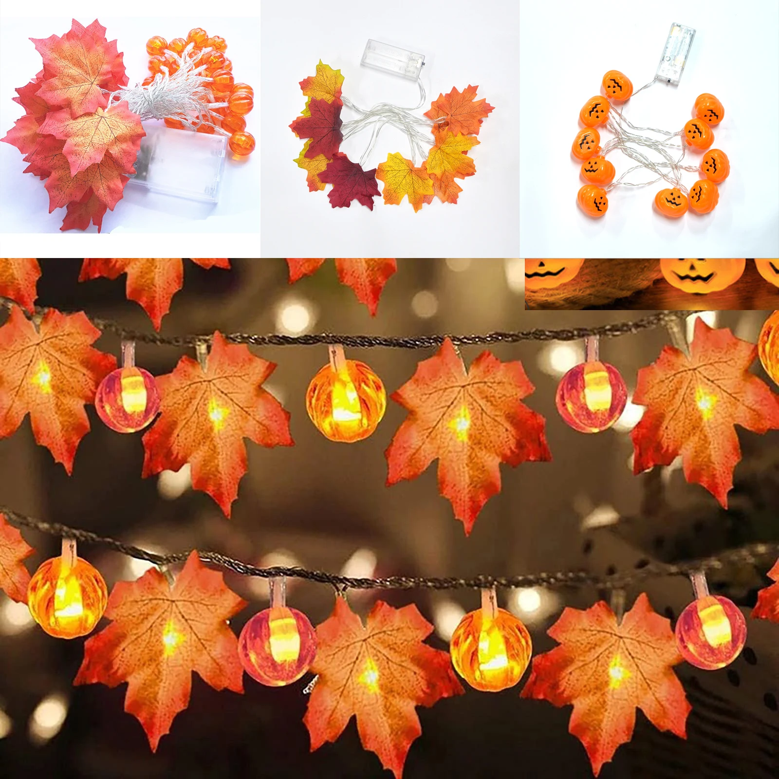 

LED Pumpkin Maple Leaf Garland String Lights Halloween 3D Pumpkin Lights Lamp Thanksgiving Fall Garden Party Decoration