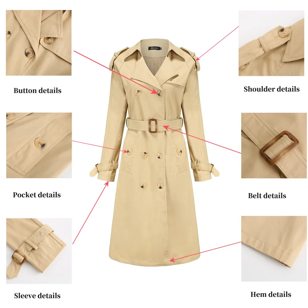 

2021 Spring/Autumn Knee Trench Coat Women Double Breasted Slim Trench Coat Outwear Fashion Windbreaker Office Lady Female Coats