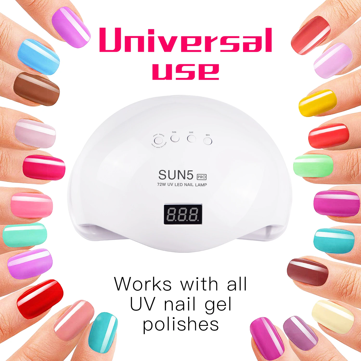 УФ лампа SUN5 PRO 72 Вт светодиодная для сушки ногтей гель лака с нижним таймером ЖК