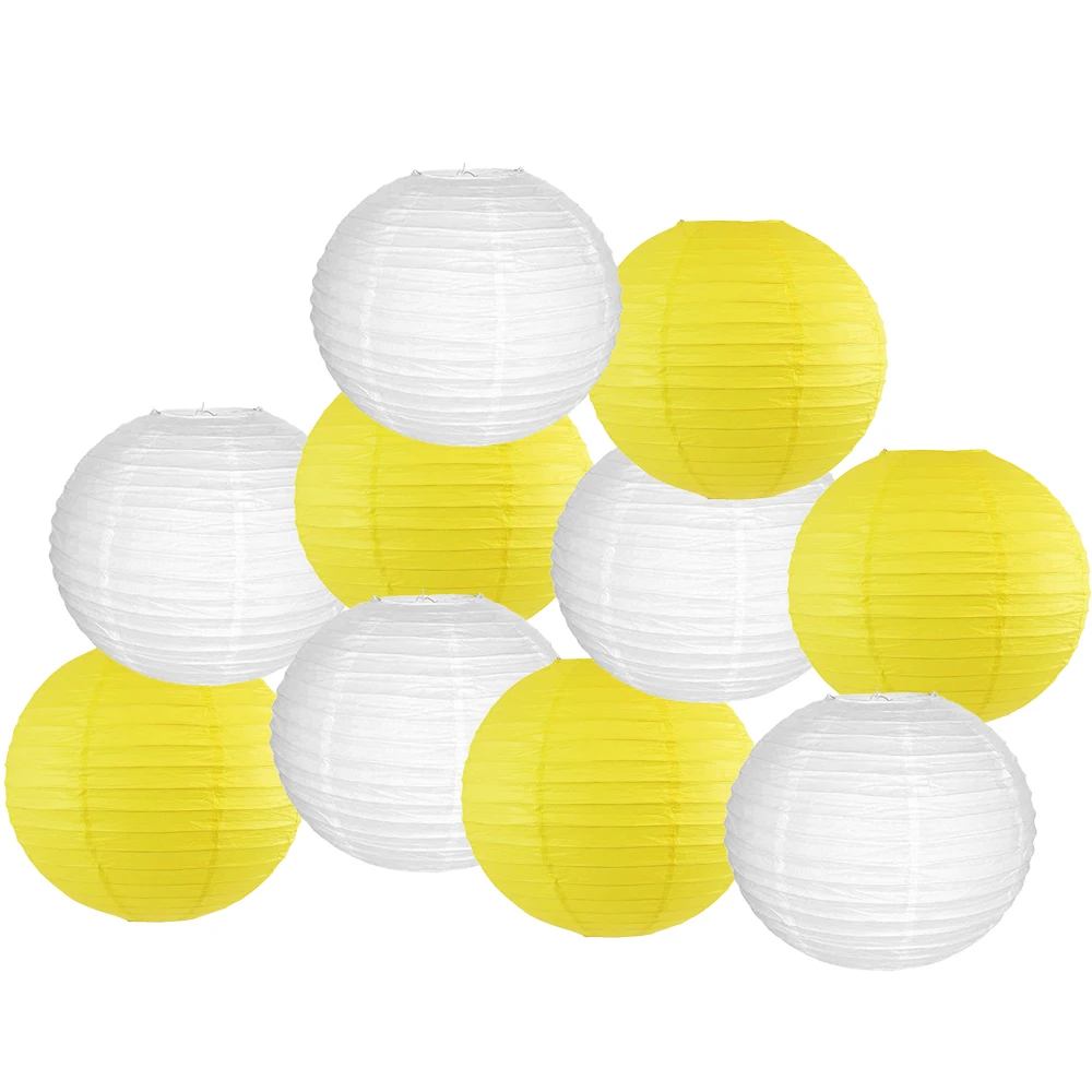10 шт. белый и лимонный китайский бумажный фонарик японский круглый для свадьбы