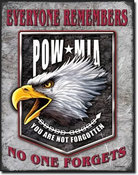 

Жестяной знак «POW/MIA никогда не забывал», мужская пещера