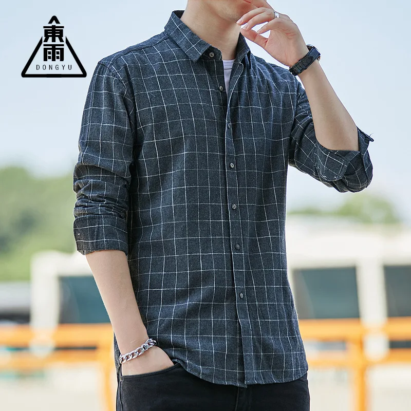 

Men's New Retro Casual Sanding Plaid Long-Sleeve Shirt Men's Cotton Wild Shirt