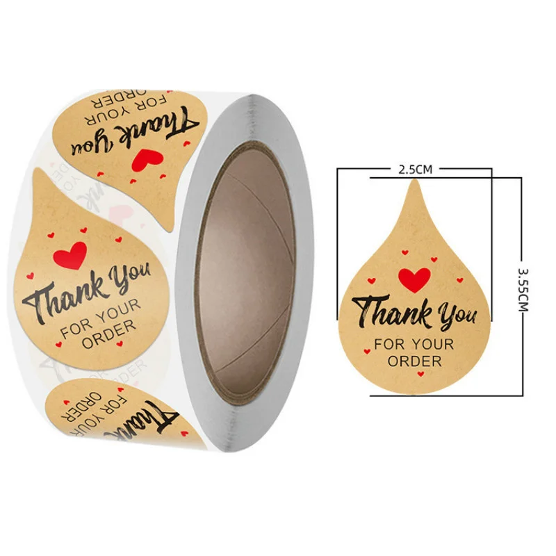

500 Pcs A Roll Kraft paper Thank You for your order Stickers Water droplet Seal Lable Handicraft Deco Gift Kawai Stationery
