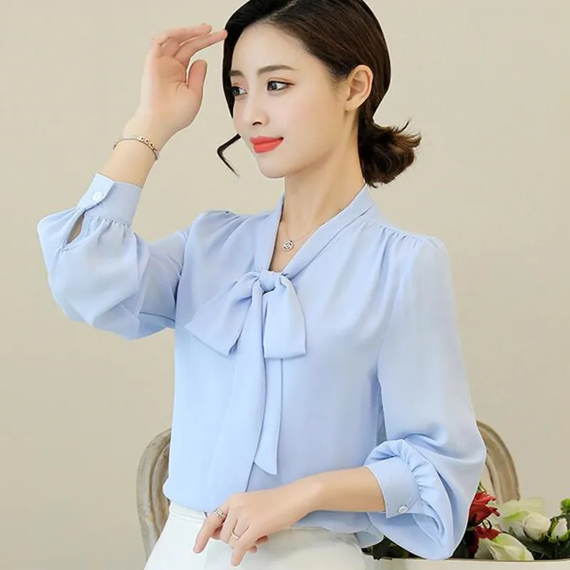 

New Style Lady Office Chiffon Blouses Tops Women Summer Long Sleeve Elegant Shirts Female Casual Blouse J158