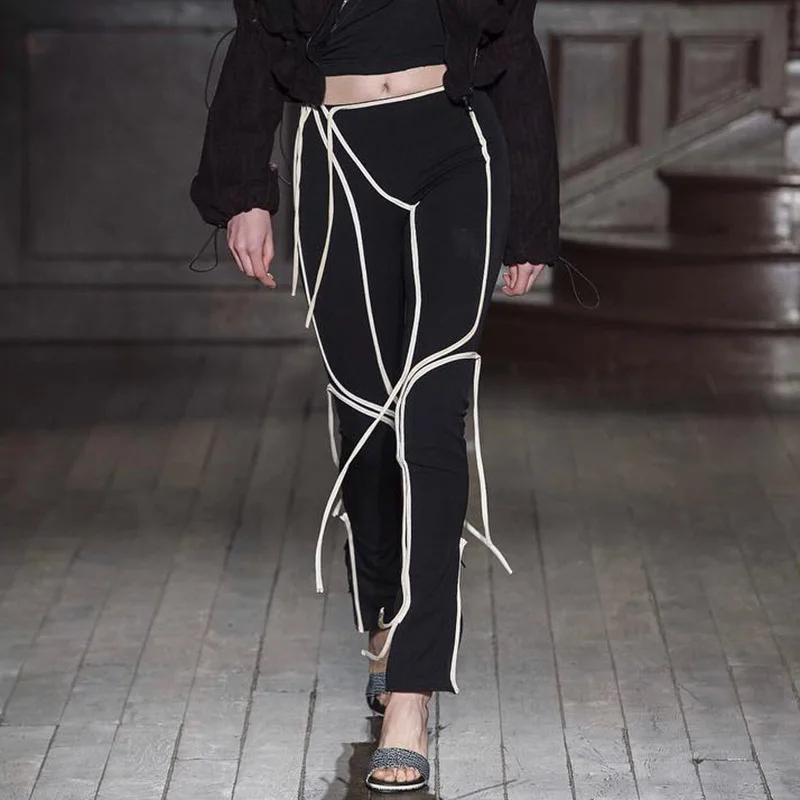 

Ribbons Pants Skinny Harajuku Y2k Solid Leggings Chic Trouser Women Clothing 2021 Streetwear Vintage Korean Fashion Elastic Pant