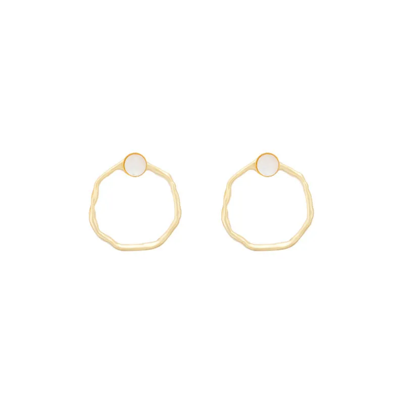 

From Korea fashionable versatile gold female earring have geometric irregular ring hollow out and anti - allergic silver needle