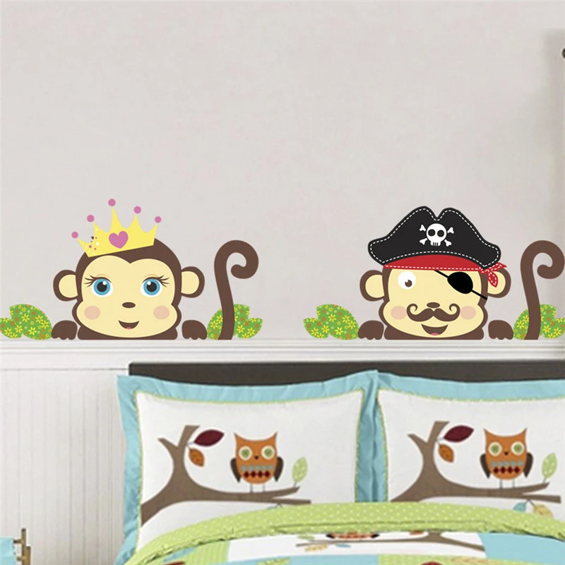 

Cute Monkeys Dress Up Pirate Wall Stickers For Kids Room Bedroom Home Decoration Diy Animal Wall Mural Art Pvc Decals
