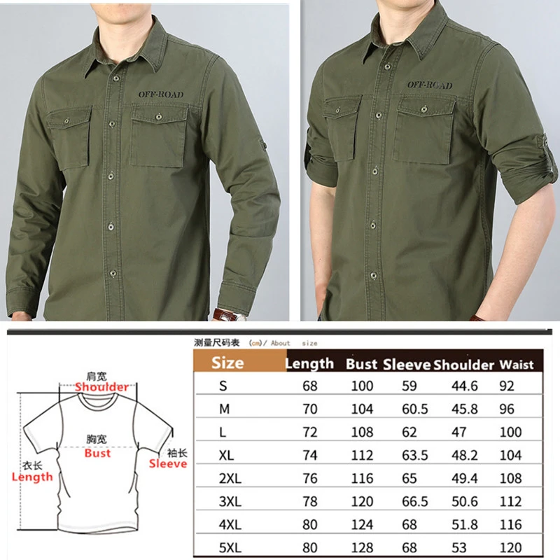 

Large Size Men's Pure Cotton Long Sleeve Shirt Work Clothes Outdoor Sport Trekking Camping Training Washing Casual Tops Camisa