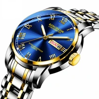 kingnuos 2020 mens steel belt quartz watch calendar week multifunctional waterproof watch room gold belt watch student watch