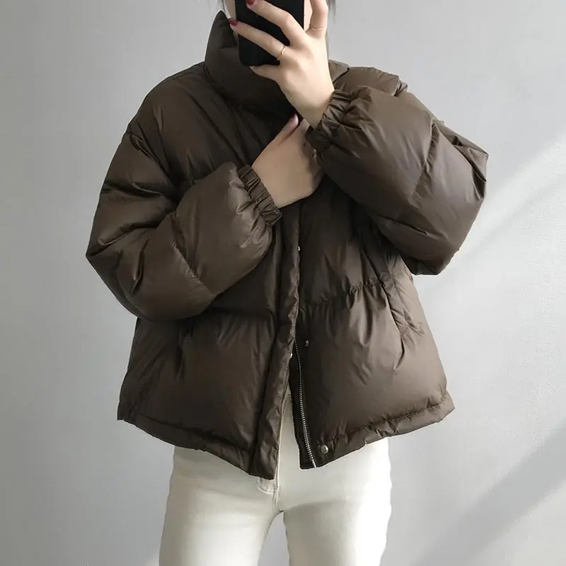 Winter Warm Thick Women Jacket Short Casual Loose Bread Clothes Solid Color Button Zipper 2021 Fashion Women Jacket Coat