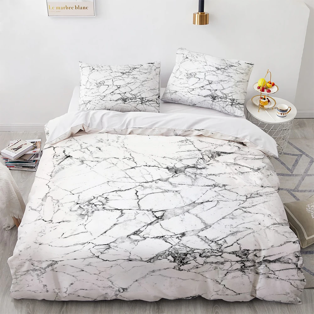 

White Marble Printed Comforter Cover Soft Microfiber Comforter Bedding Set Full Size for Men and Women