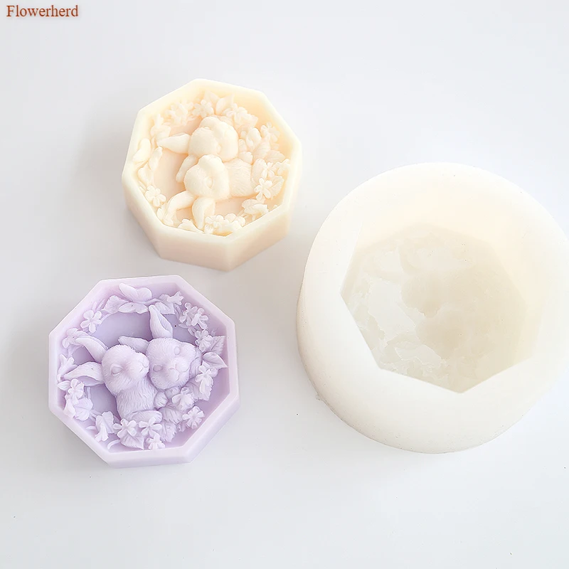 Ручной работы животные Мыло Плесень DIY Счастливый милый кролик цветок круглые