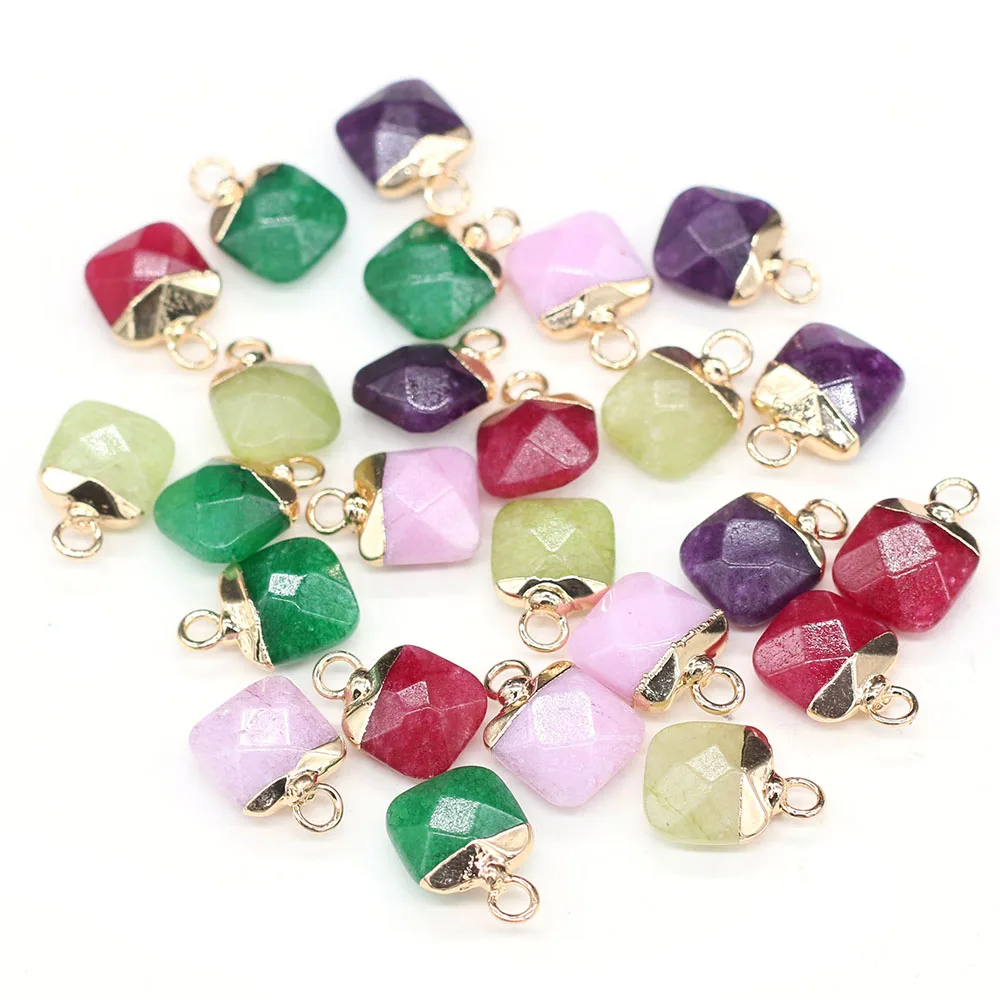 

Natural Stone Pendants Square Faceted Exquisite Colorful Stone Charms for Jewelry Making Necklace Bracelet Gift DIY