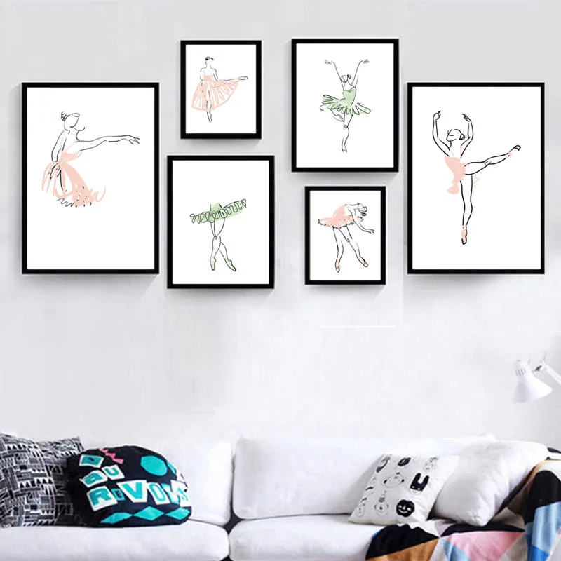 Абстрактная балерина принт одна линия рисунок тела искусство холст живопись