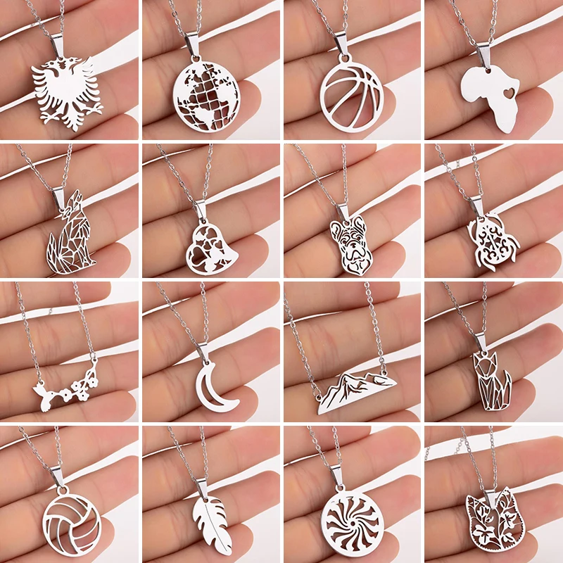 Колье-подвеска SMJEL World Map Earth для мужчин из нержавеющей стали с цепочкой жука, волка и горы для женщин винтажных ювелирных украшений в подарок.