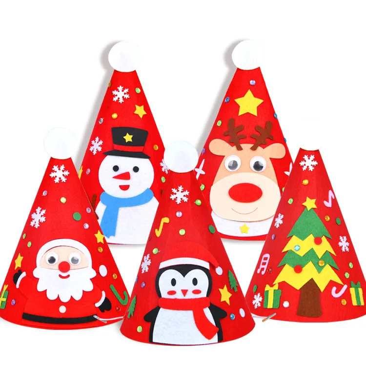 

Christmas hat DIY handmade material bag Christmas non woven three dimensional hat children's puzzle creative toys