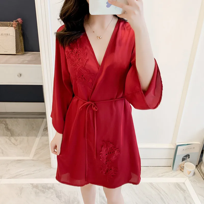 Атласное свадебное платье невесты с длинным рукавом кружевное кимоно летнее