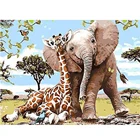 5D Diy Алмазная Живопись Вышивка крестом с изображением слона и жирафа полный набор для рисования с круглыми камнями и полотном мозаичная картина Стразы Вышивка домашние украшения с животными