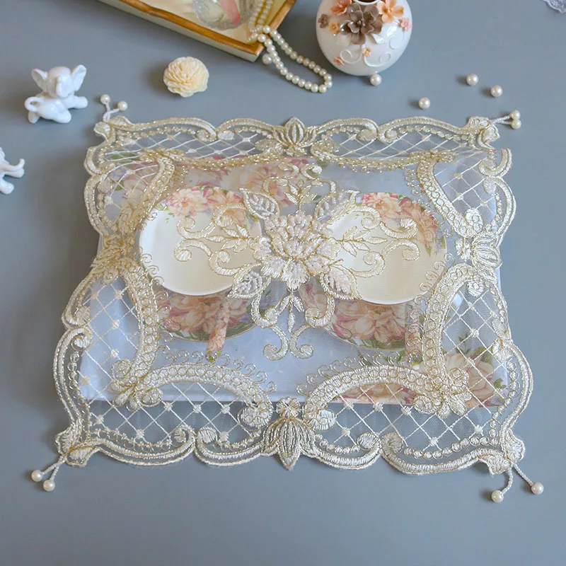 Кружевной коврик для стола с вышивкой кружевной тканевый чашки кружки