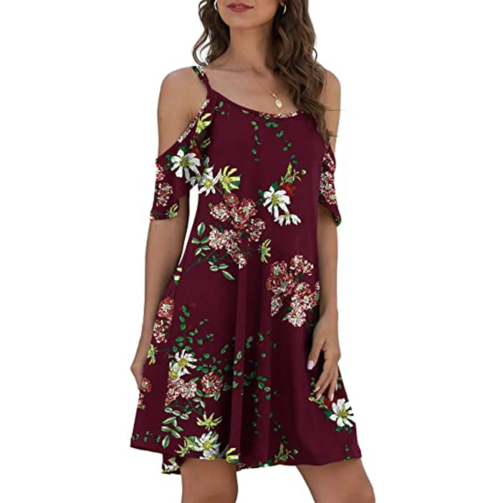 

Sexy Off Shoulder Dress Women Vintage Floral Print Half Sleeves Mini Dresses Casual Sling V Neck Boho Beach Party Dresses