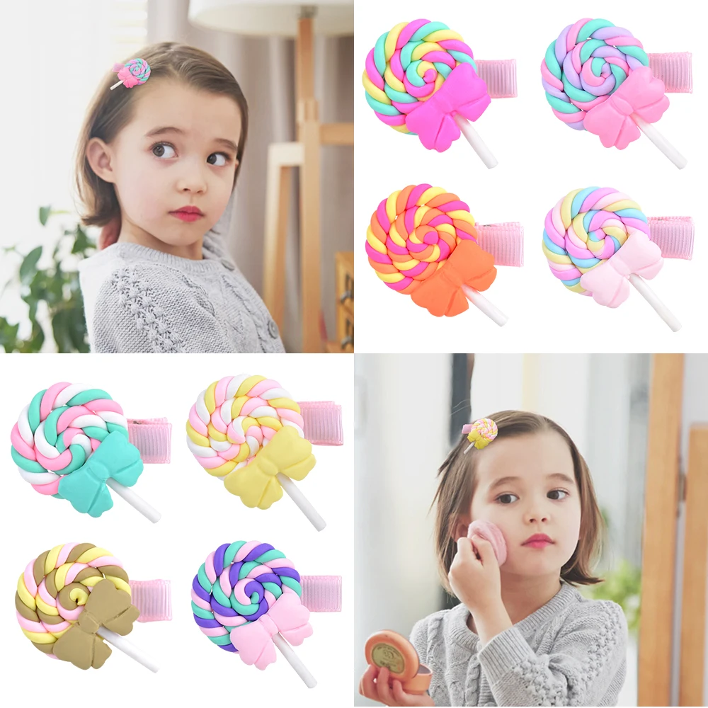 

Lovely Cartoon Rainbow Hair Clip For Baby Girls Lollipop Shape Hairpins Boutique Handmade Barrettes Headwear Hair Accessories