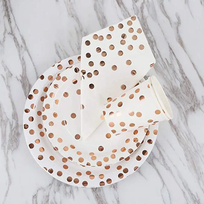 Розовые золотые бумажные свадебные принадлежности элегантные одноразовые чашки