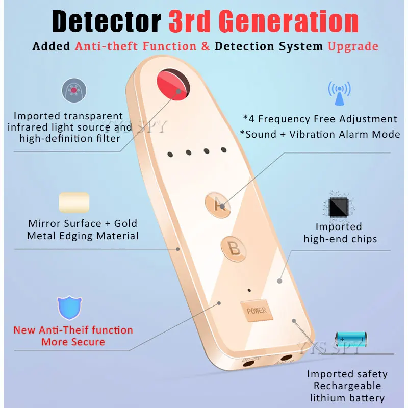 Mini 3nd Generation Anti-Spy Camera Detector Mirror Metal RF Signal Travel Finder Anti-thief for GSM GPS Bug Wireless Hidden Cam enlarge