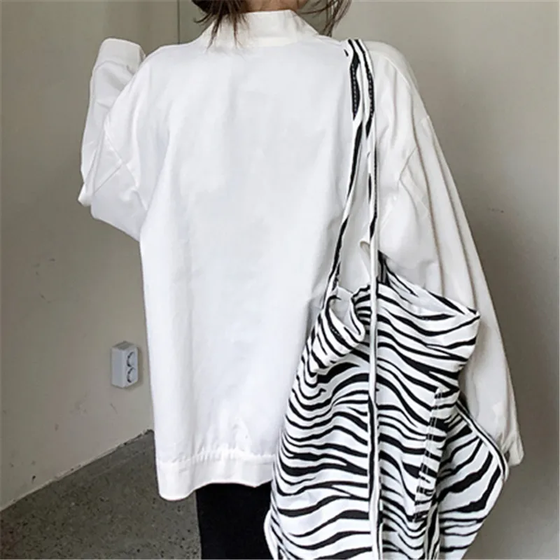 Sungtin Stand Collar White Black Vintage Denim Jacket Women Spring Autumn Loose Casual Female Button Jeans Streetwear | Женская одежда