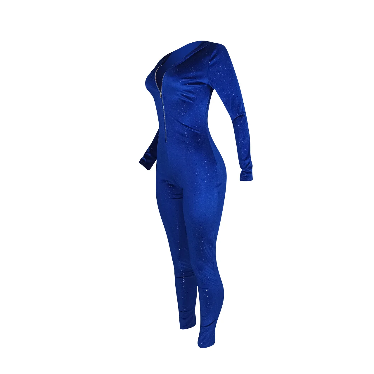 Autumn Woman Long Sleeve Tight Rompers Solid Color Sequined Velvet Hooded Jumpsuit Bodycon Jumpsuits for Women