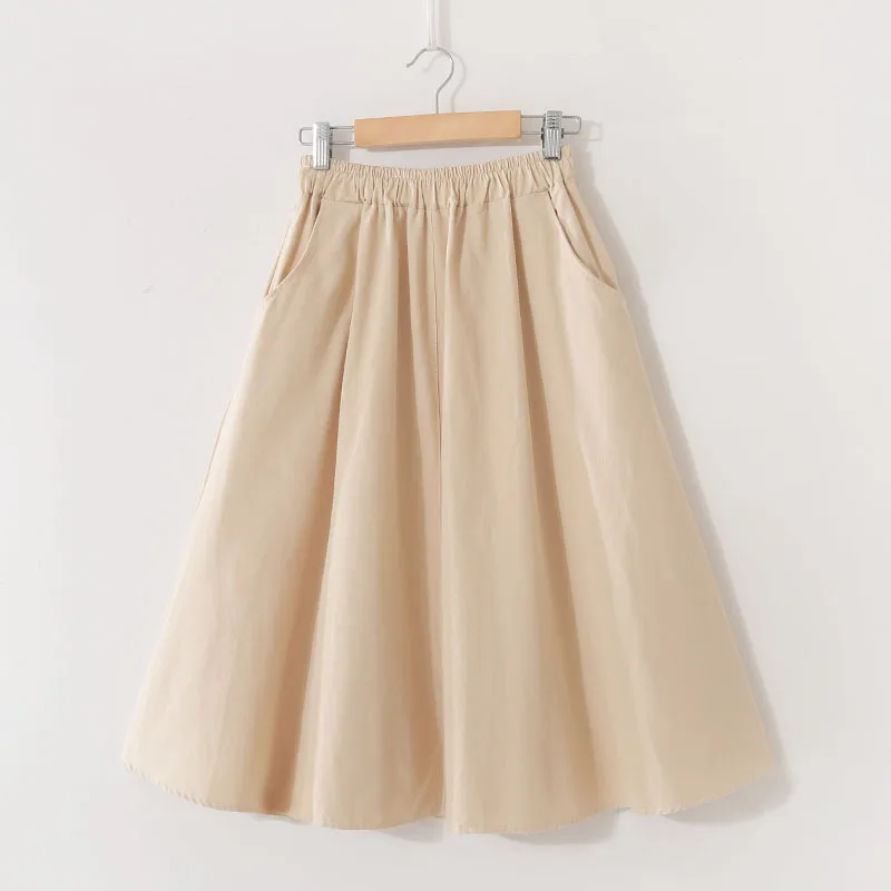 Юбка женская хлопковая средней длины однотонная простая юбка с эластичной