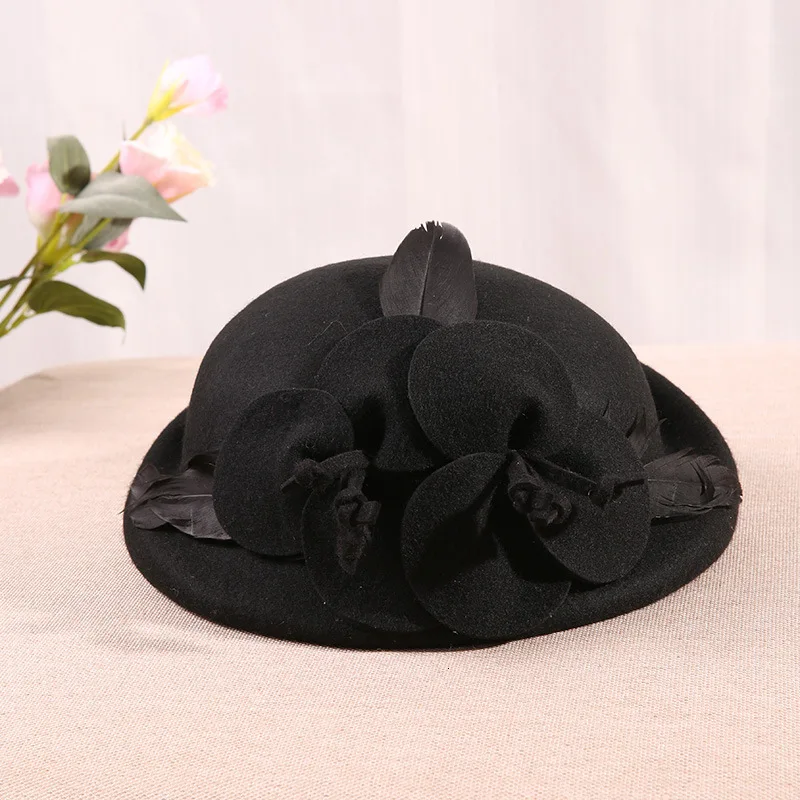 Осенне-зимний шерстяной берет с цветами шляпа Британский женский элегантный