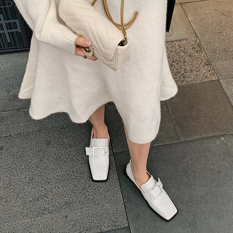 

FEDONAS Sexy Rhinestone Shoes For Women Square Toe Chunky Heels Pumps Female Fashion Genuine Leather Night Club Shoes Woman