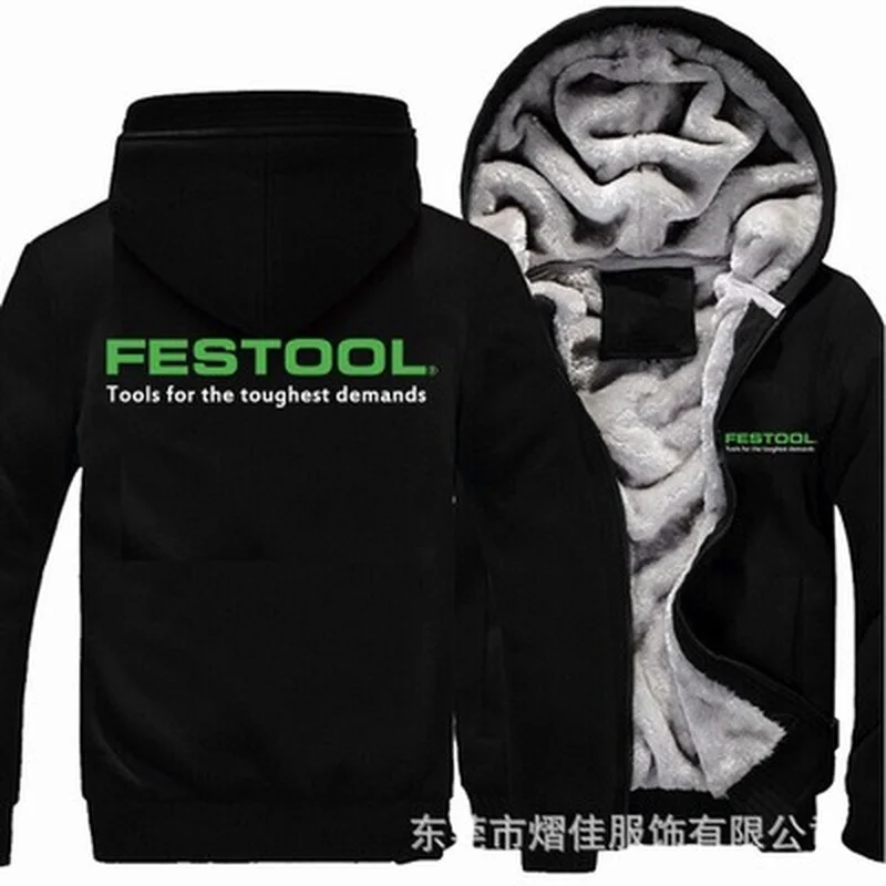 

Winter Hoodies Men for Festool Tools Jacket Thicken Warm Fleece cotton Zipper Raglan Coat Male Tracksuits