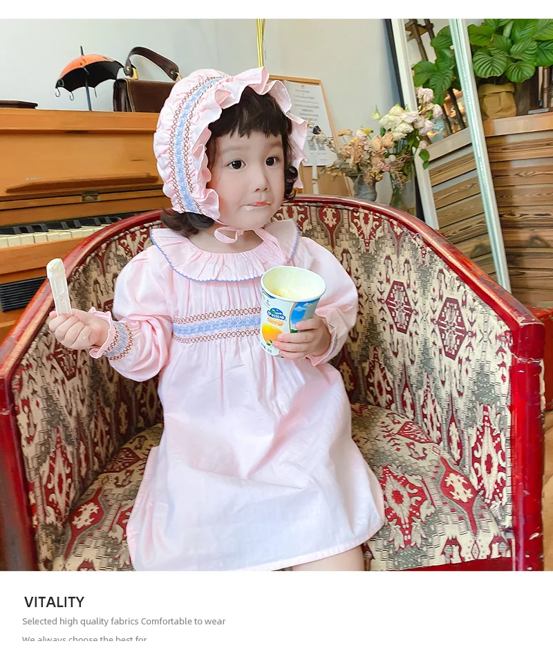 Детское Хлопковое платье с шапочкой воротником и длинными рукавами | Мать