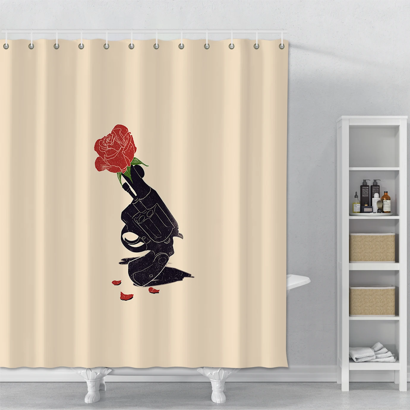 

Shower Curtain Printed Rose Gun For Bathroom Polyester Shower Curtain With Hooks Creative Waterproof Shower Curtain Home Decor
