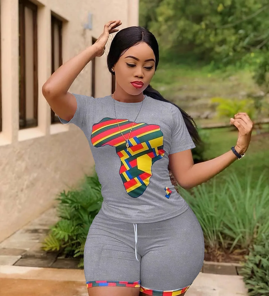 

2021 women's sexy printed pattern casual shorts two-piece suit