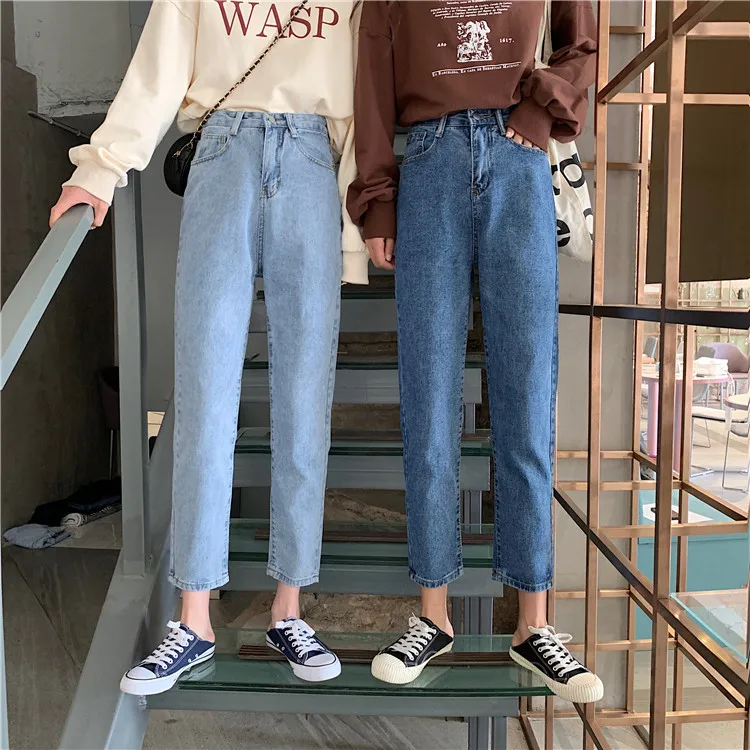 

Retro High Waist Jeans for Women 2020 Autumn and Winter New Korean Style Student Versatile Girlfriends Clothes Cropped Straight