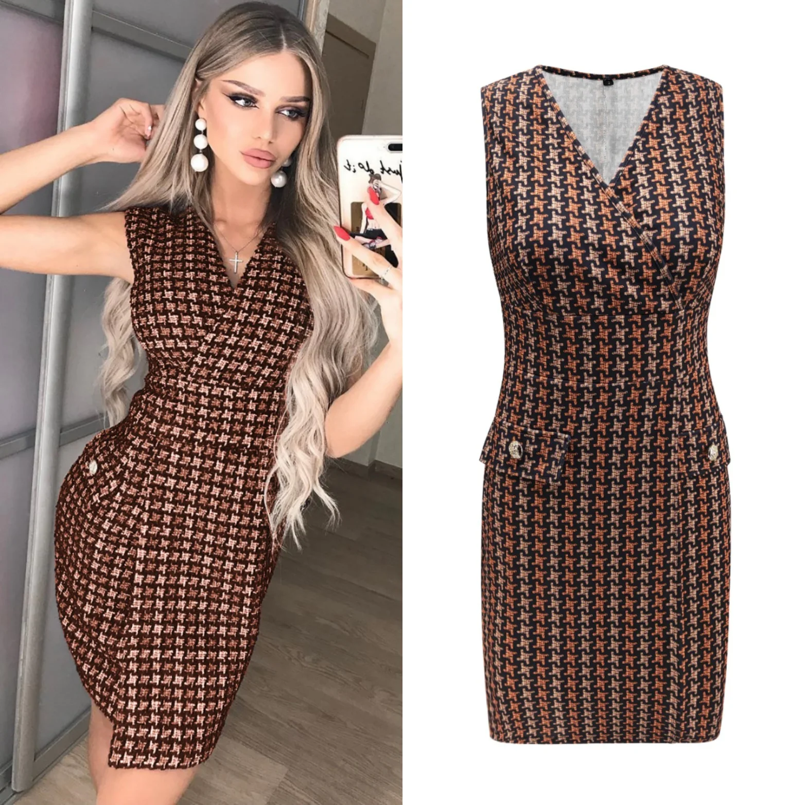

New Summer Fashion Sexy Vest Sleeveless Split V-neck Mid-length Casual Slim Dress Women