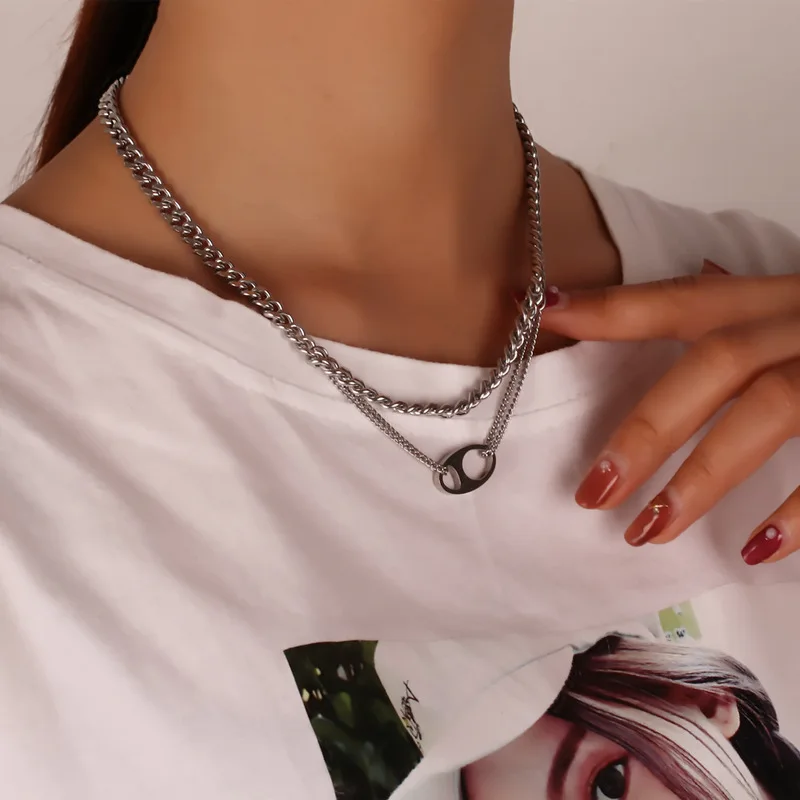

POTCET Stainless Steel Sweater Chain Titanium Steel Necklace Hip Hop Personality Geometric Travel Souvenir Jewelry