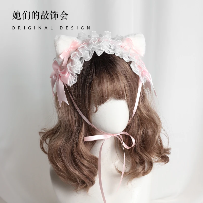 

Милая Лолита девочка со съемными кошачьими ушками кружевная заколка для волос Kawaii зажим для волос краевой зажим ручной работы Милая повязк...