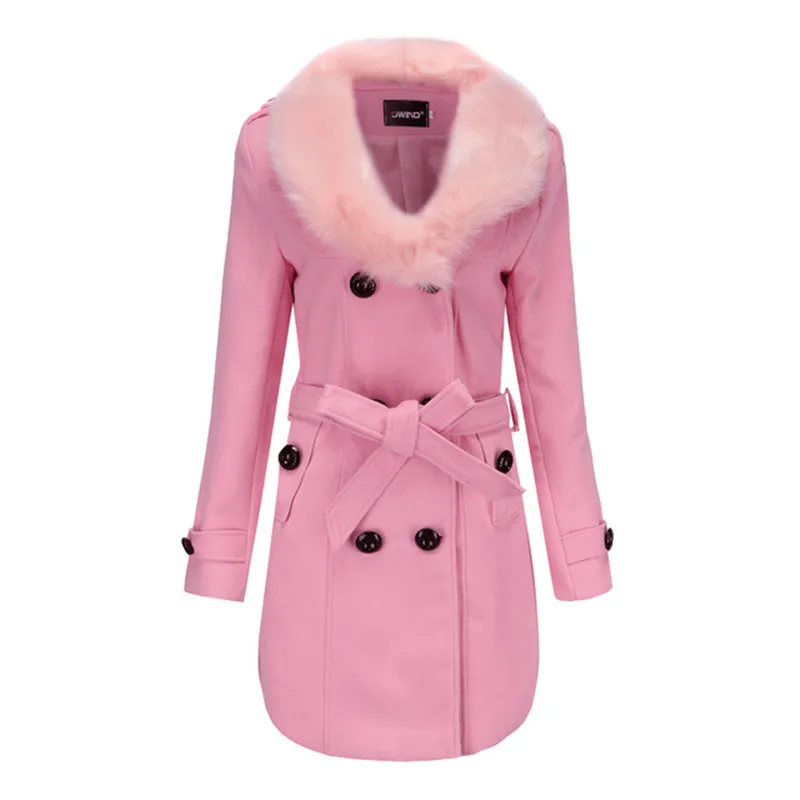 

2020 Women's Woolen Coat Winter Long Fur Collar Double-Breasted Wool blend Jacket Ladies Fashion Elegant Coat Plus Size 5XL A299