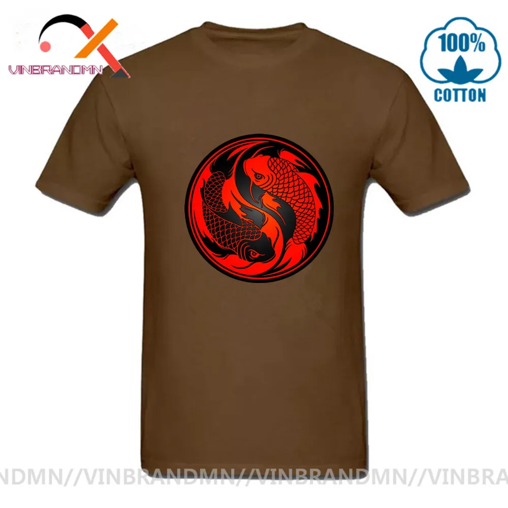 Novelty Design Yin Yang Carp Flyfish Tees Japan Style Koi Fish T-Shirt men's Cheap Price Adult Short Sleeve Cotton Tshirt man | Мужская