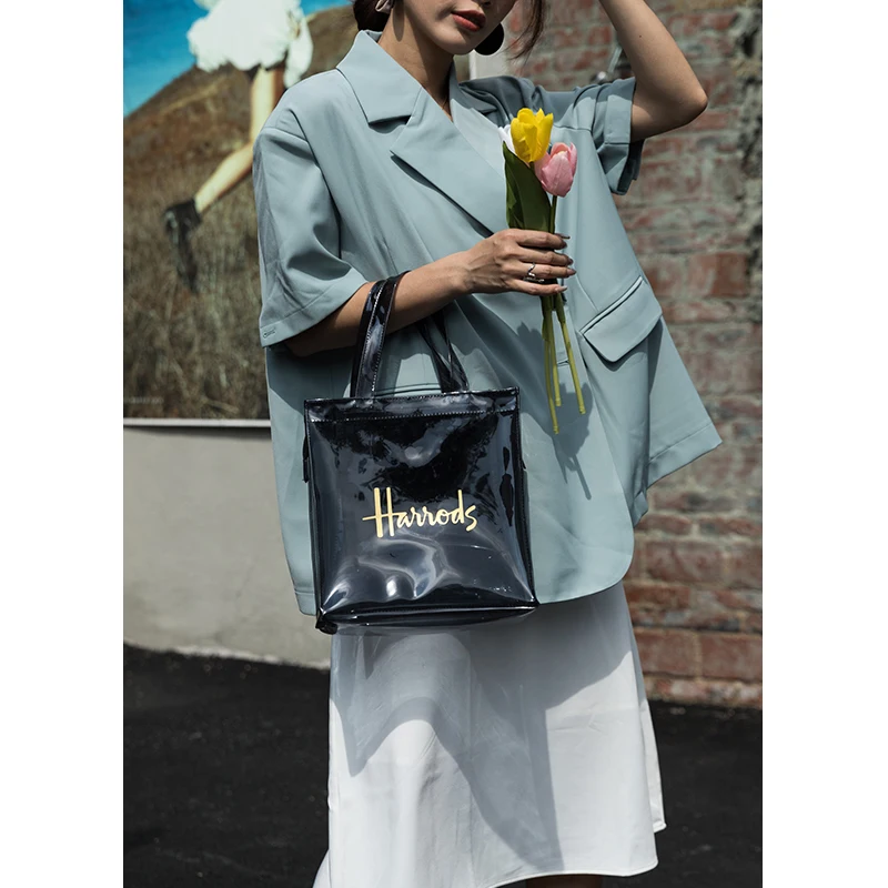 

London Style Clear PVC Tote Shopping Bag Eco Friendly Signature Transparent Shopper Handbag and Gym Women Work Purses for Beach
