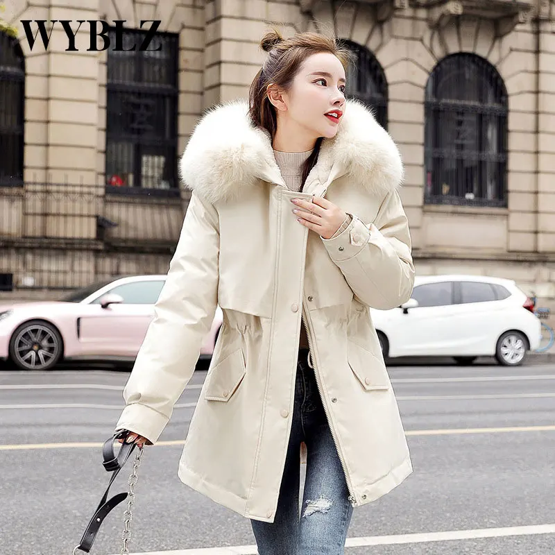 Winter Thicken Cotton Jackets Women Fashion Fur Collar Plus Velvet Parkas Female Korean Elegant Loose Zipper Women's Coat 2021