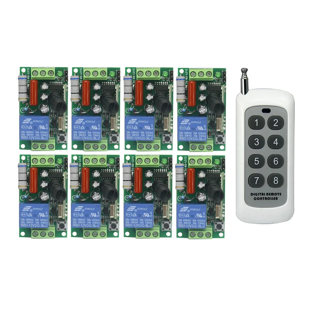

220V 10A 1 Way RF Wireless Remote Switch Light Lamps Switch Wireless 8pcs Receivers & 1pcs of 8 buttons Transmitters
